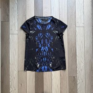 Women's AllSaints women's black and blue t-shirt is a printed top made in Italy